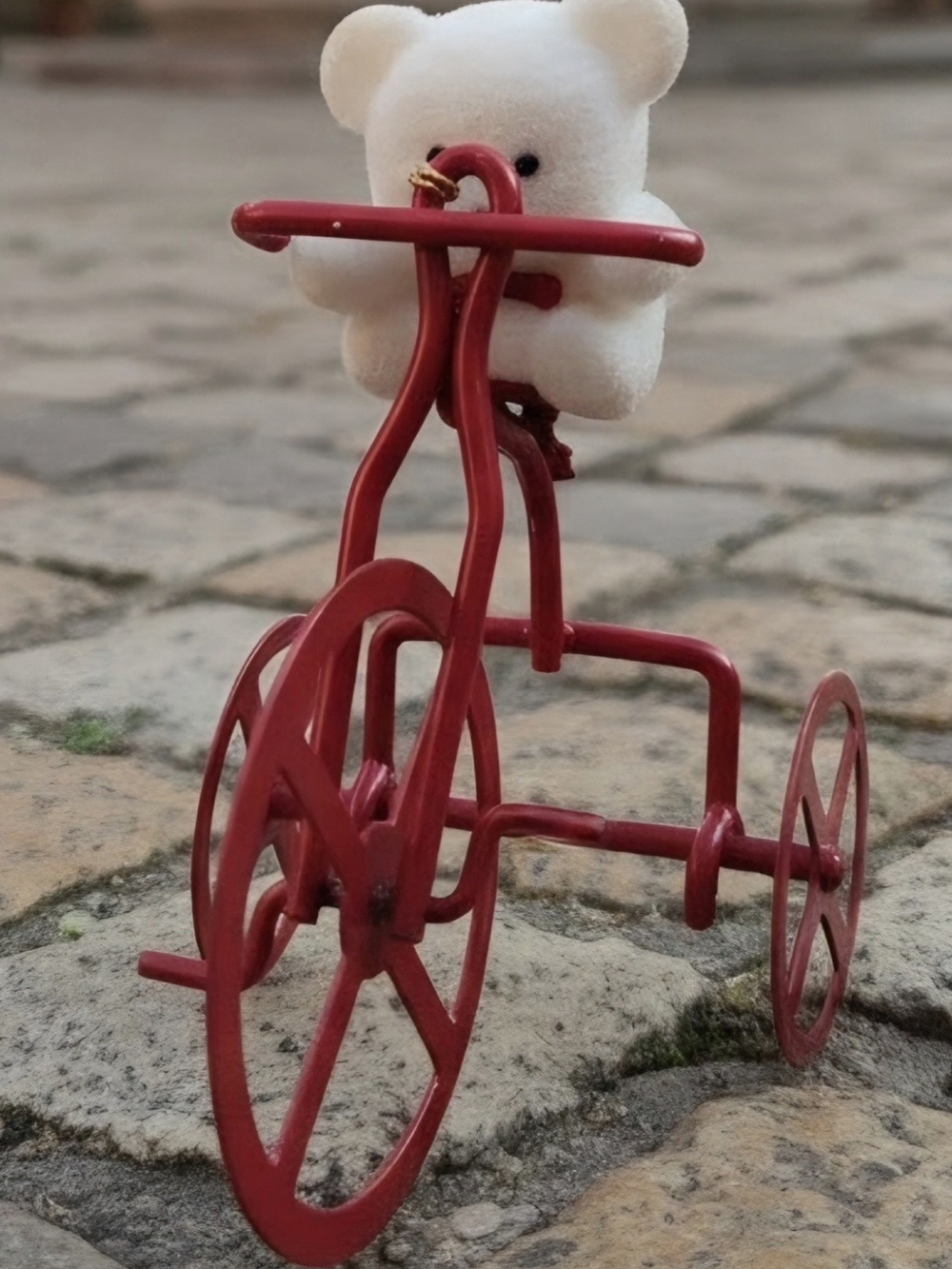 Avon Red Metal Tricycle with White Plush Bear Accent